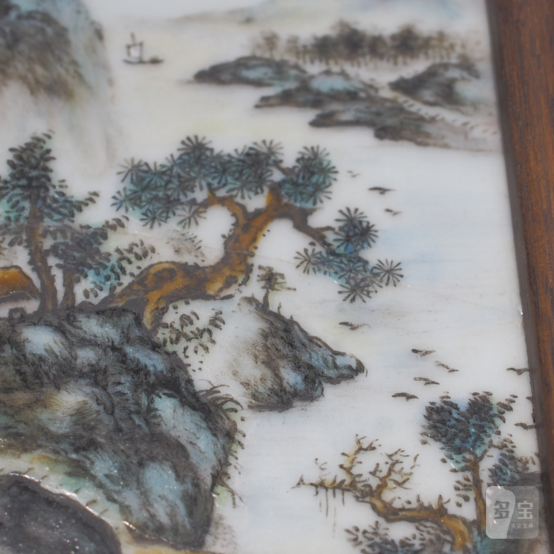 民国 粉彩山水图瓷板一组四件 - 图27